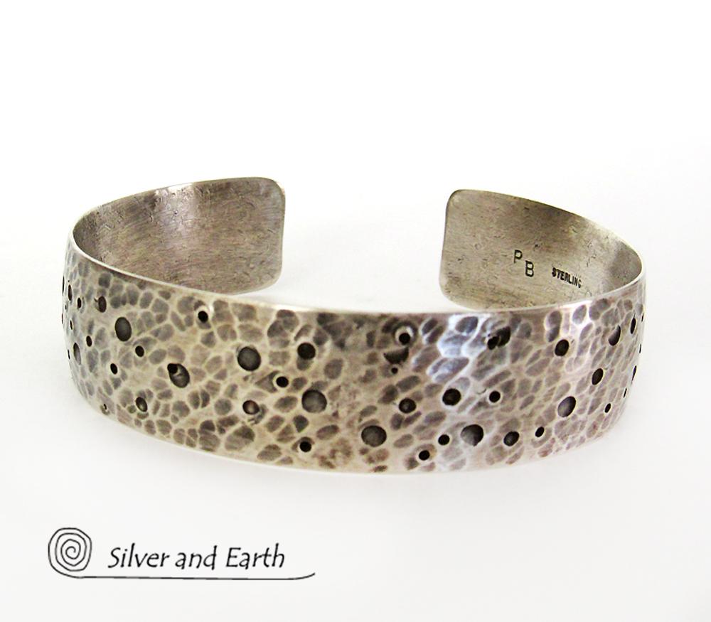 Mens hammered outlet silver cuff bracelet