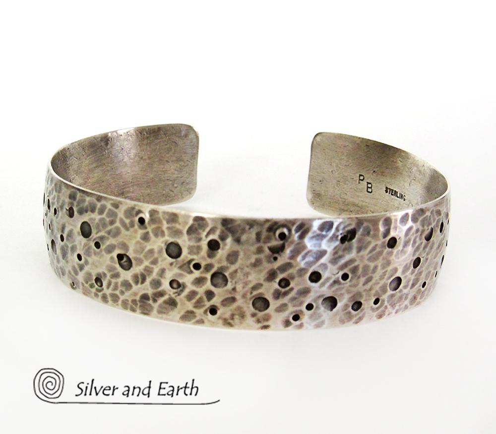 Hammered Sterling Silver Cuff Bracelet - Organic Earthy Silver Jewelry