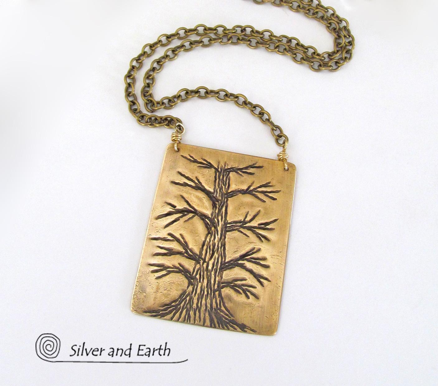 Handcrafted Brass Tree Necklace - Tree of Life Nature Jewelry