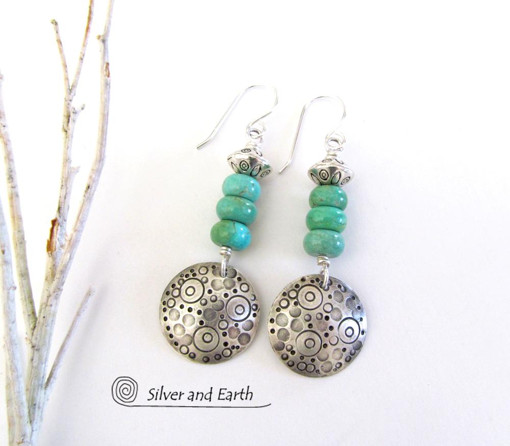 Sterling Silver & Turquoise Earrings - Unique Handmade Southwest Style Jewelry