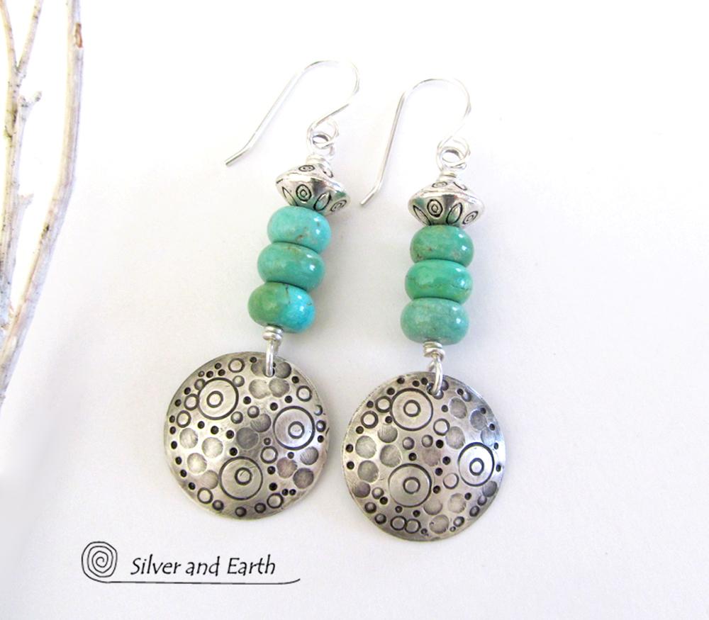 Sterling Silver & Turquoise Earrings - Unique Handmade Southwest Style Jewelry