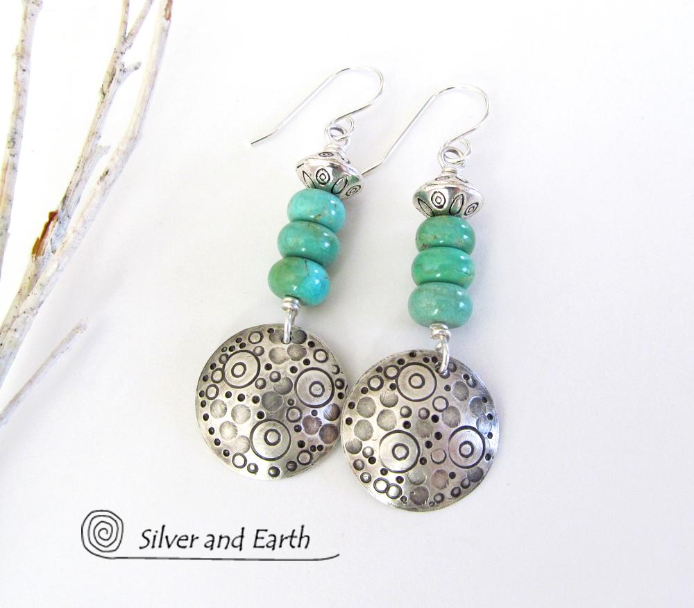 Sterling Silver & Turquoise Earrings - Unique Handmade Southwest Style Jewelry