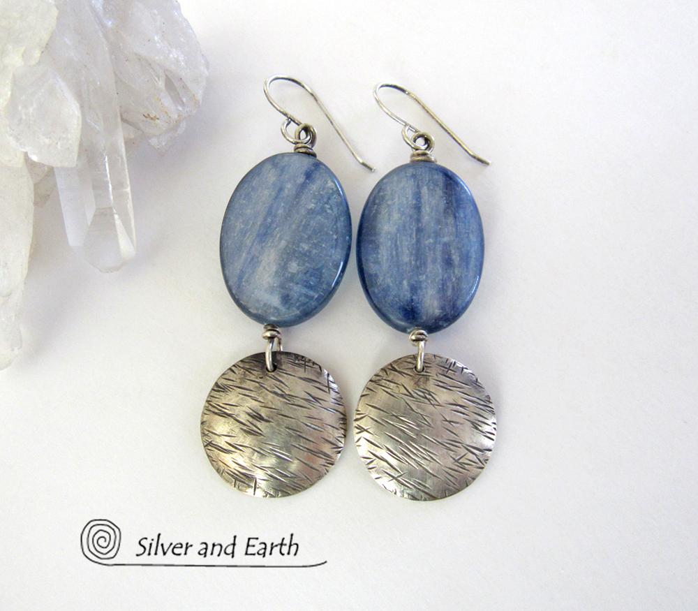 Blue Kyanite Earrings with Sterling Silver Dangles - Natural Gemstone Jewelry