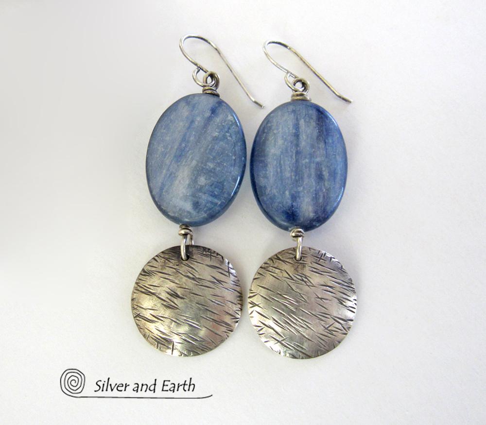Blue Kyanite Earrings with Sterling Silver Dangles - Natural Gemstone Jewelry