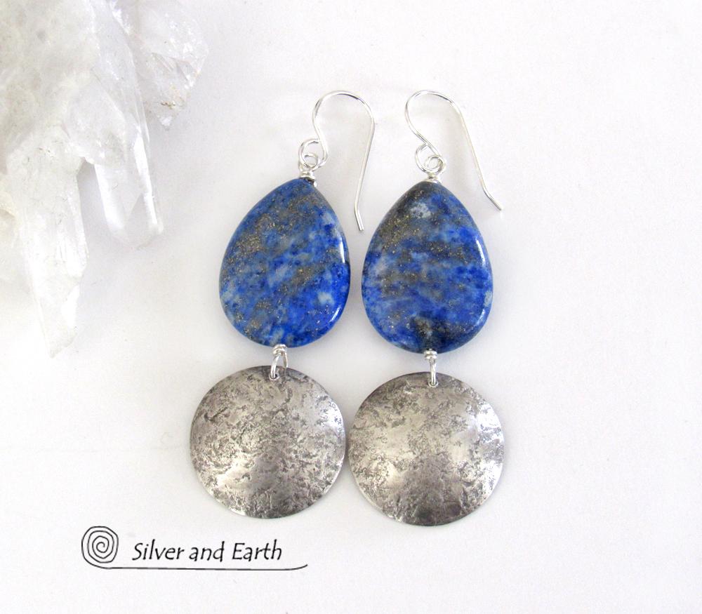 Lapis Lazuli Earrings with Sterling Silver Dangles - Lapis Gemstone Jewelry