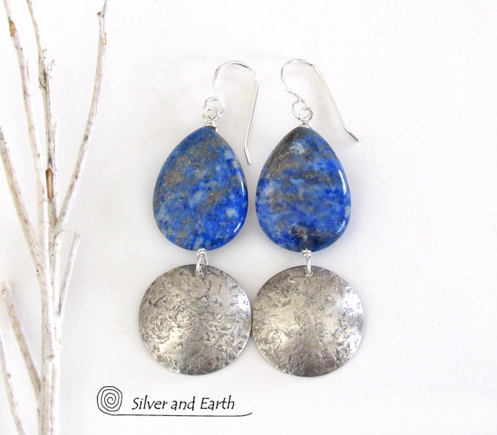 Lapis Lazuli Earrings with Sterling Silver Dangles - Lapis Gemstone Jewelry