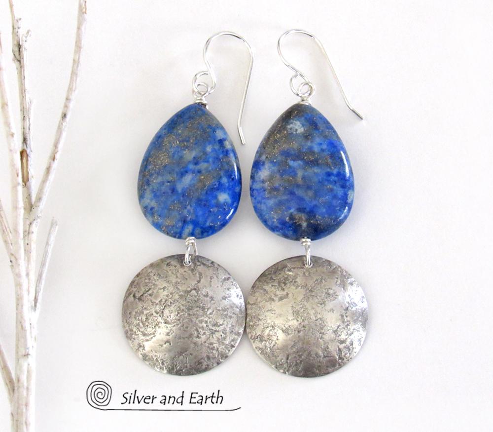 Lapis Lazuli Earrings with Sterling Silver Dangles - Lapis Gemstone Jewelry