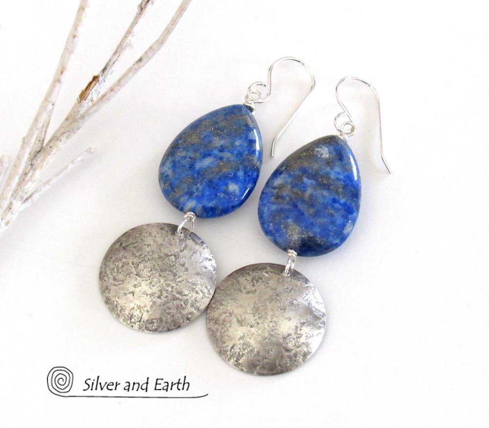 Lapis Lazuli Earrings with Sterling Silver Dangles - Lapis Gemstone Jewelry