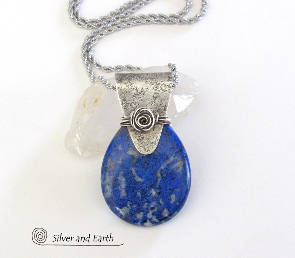 Lapis Lazuli Sterling Silver Pendant Necklace - Unique Handmade Silver Jewelry