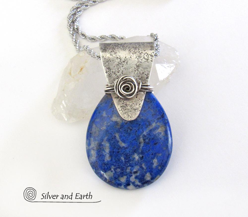 Lapis Lazuli Sterling Silver Pendant Necklace - Unique Handmade Silver Jewelry