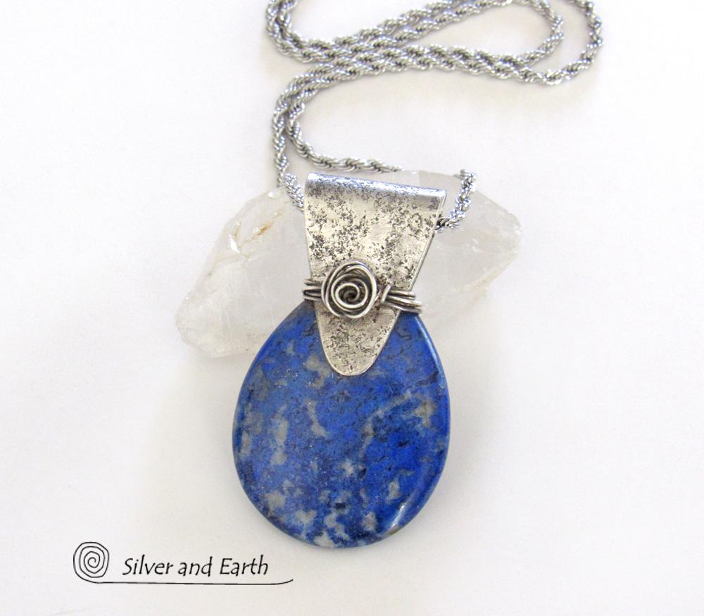 Lapis Lazuli Sterling Silver Pendant Necklace - Unique Handmade Silver Jewelry