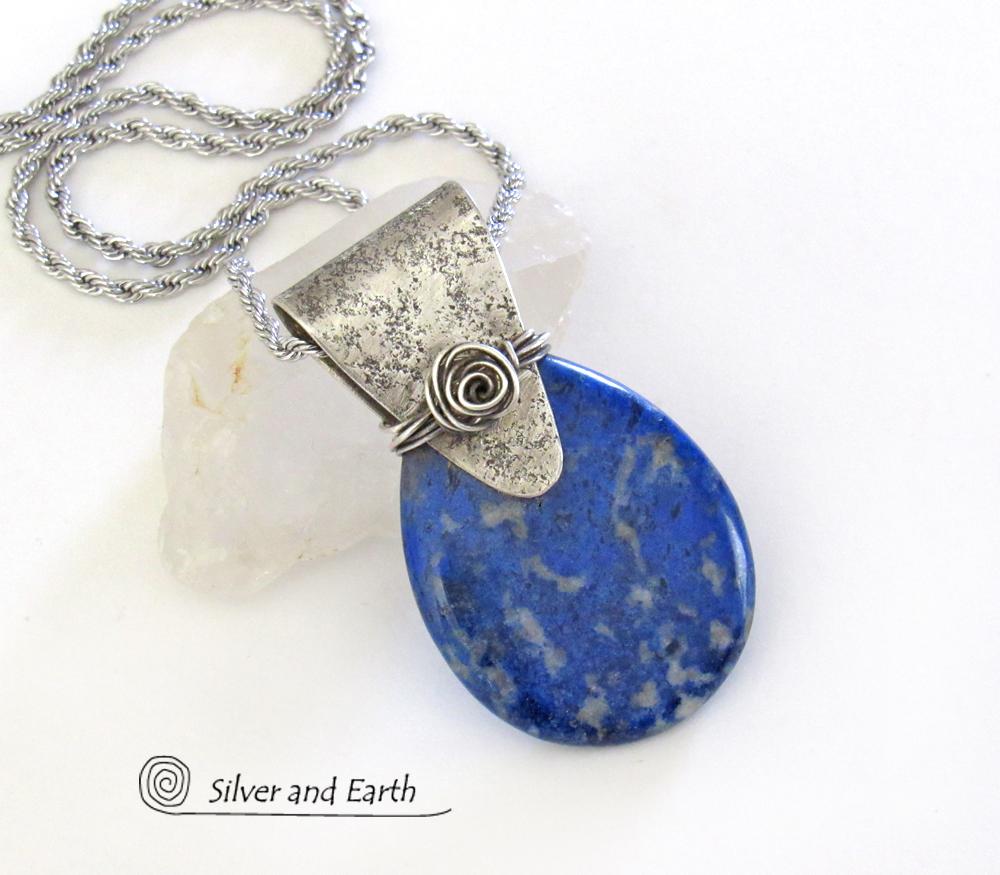 Lapis Lazuli Sterling Silver Pendant Necklace - Unique Handmade Silver Jewelry