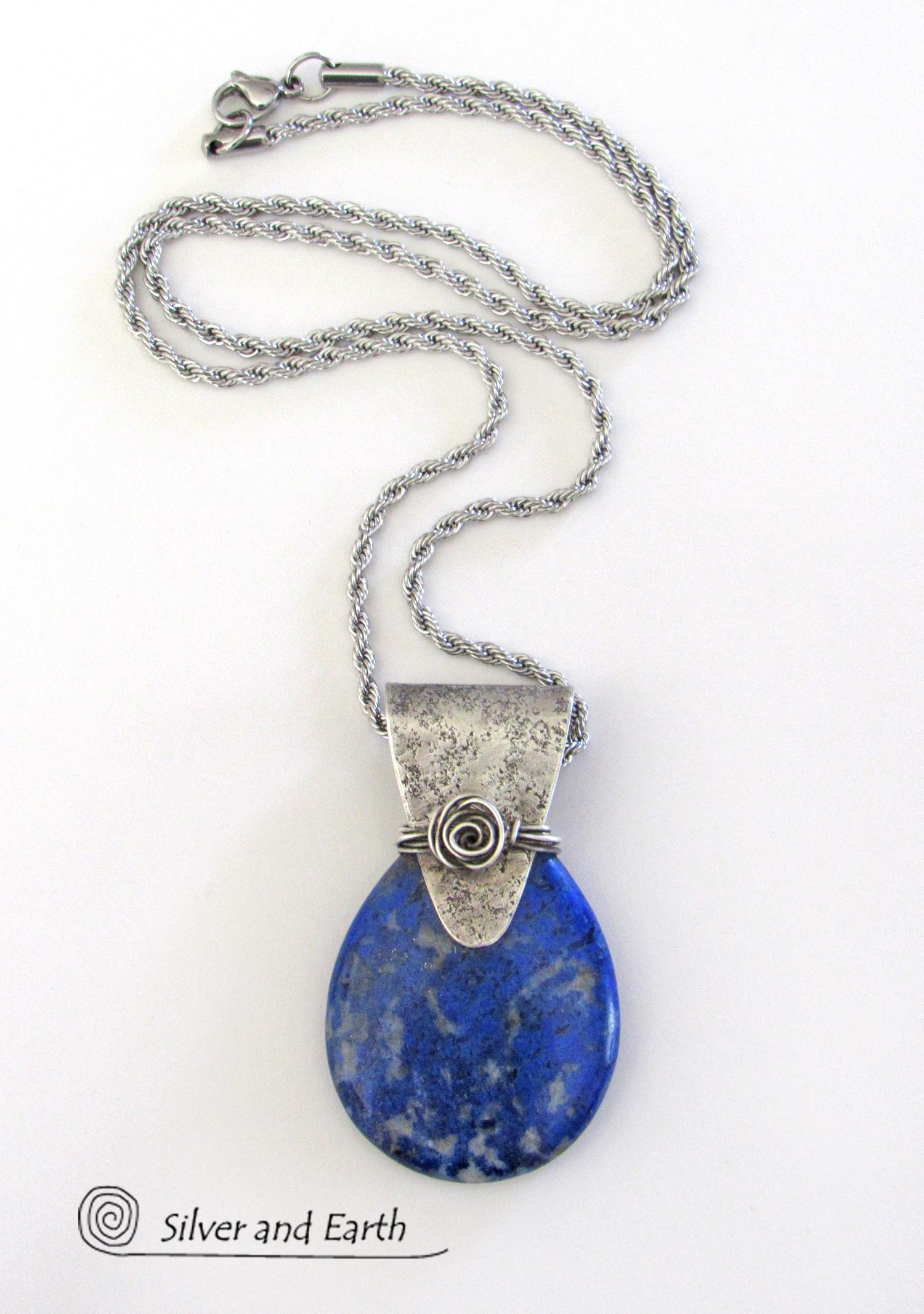 Lapis Lazuli Sterling Silver Pendant Necklace - Unique Handmade Silver Jewelry