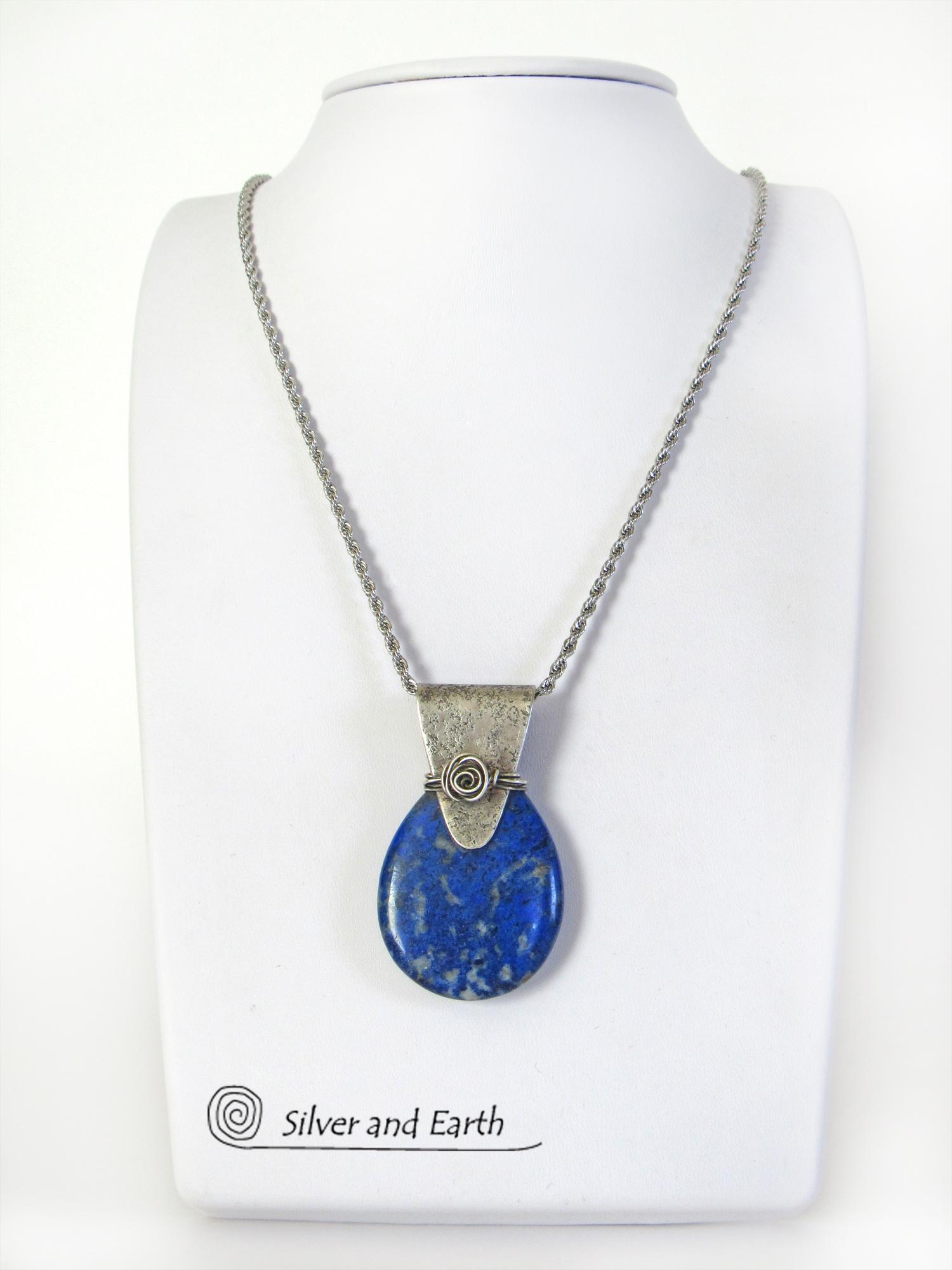 Lapis Lazuli Sterling Silver Pendant Necklace - Unique Handmade Silver Jewelry