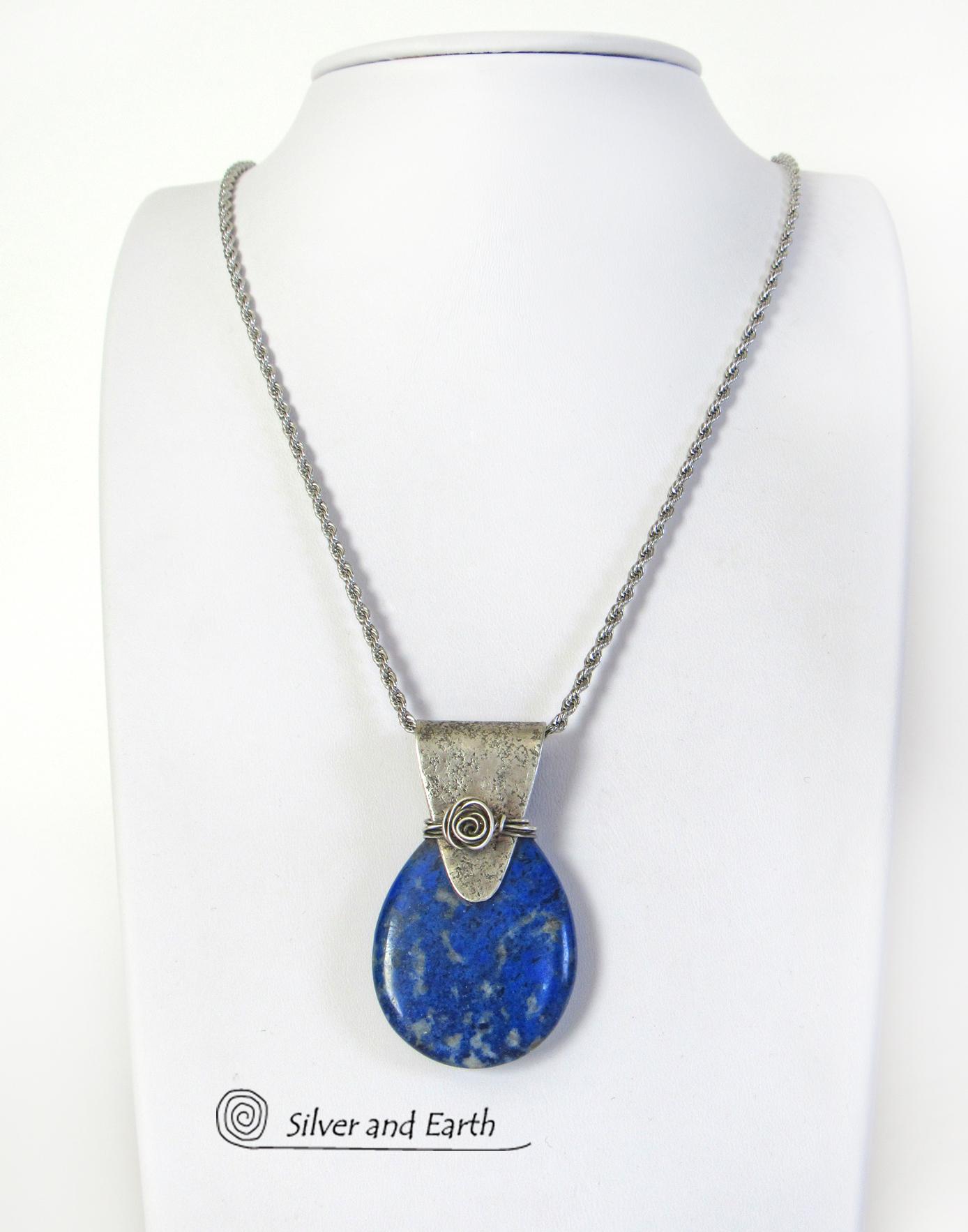 Lapis Lazuli Sterling Silver Pendant Necklace - Unique Handmade Silver Jewelry