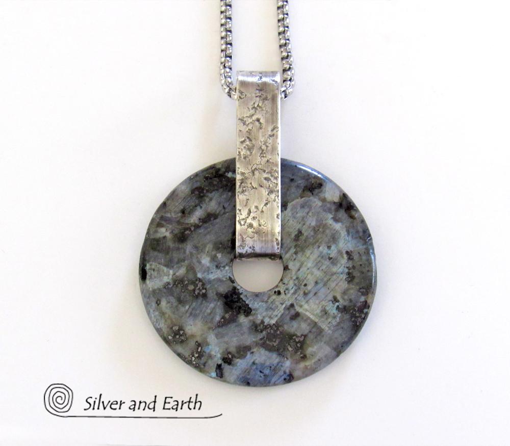 Larvikite Sterling Silver Necklace - Black Labradorite Moonstone Jewelry