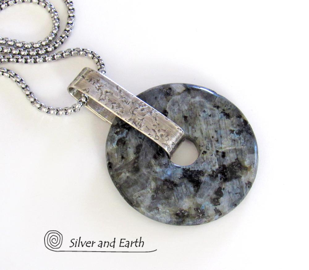 Larvikite Sterling Silver Necklace - Black Labradorite Moonstone Jewelry