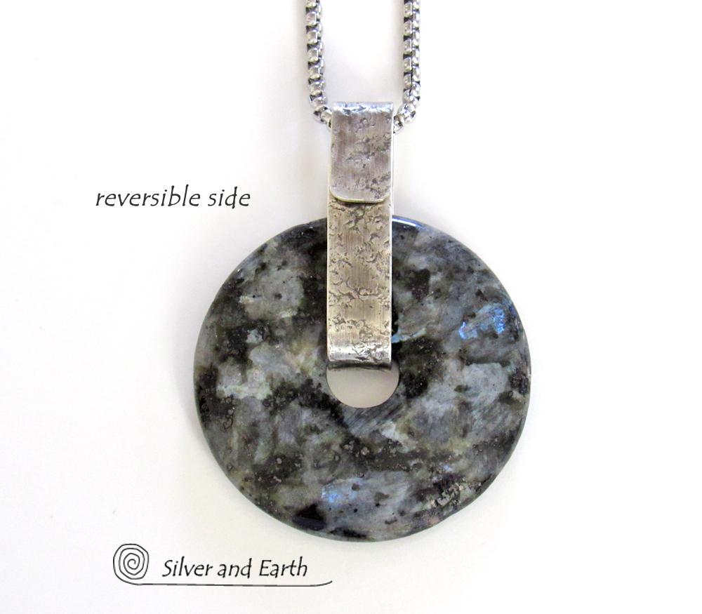 Larvikite Sterling Silver Necklace - Black Labradorite Moonstone Jewelry