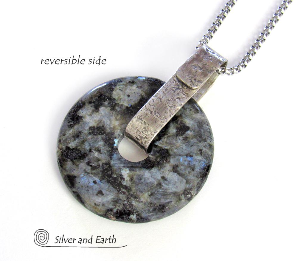 Larvikite Sterling Silver Necklace - Black Labradorite Moonstone Jewelry