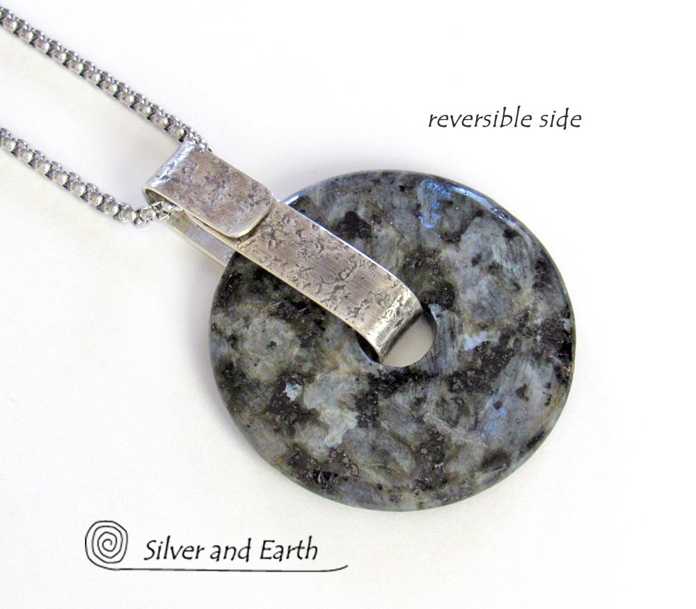 Larvikite Sterling Silver Necklace - Black Labradorite Moonstone Jewelry