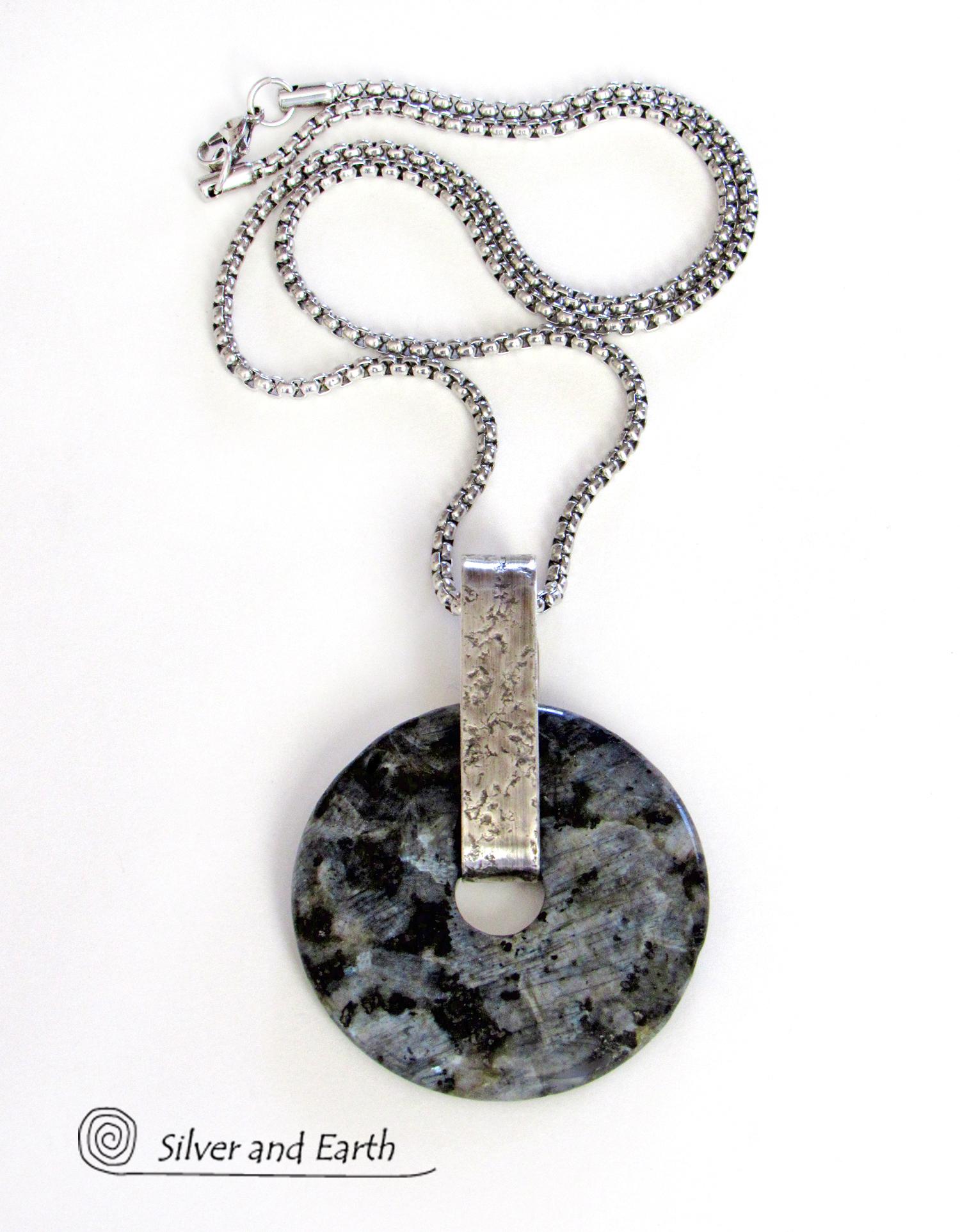 Larvikite Sterling Silver Necklace - Black Labradorite Moonstone Jewelry