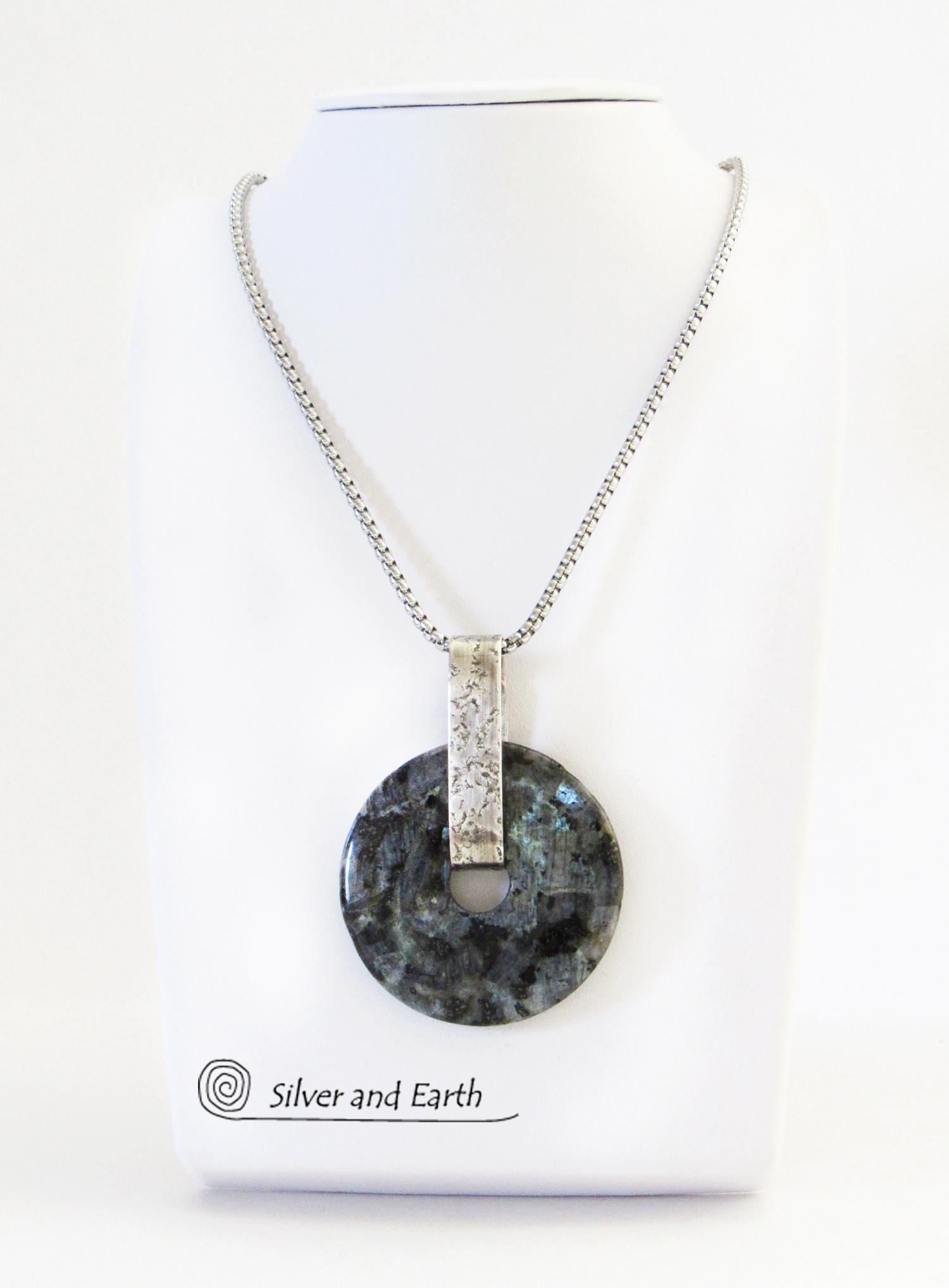 Larvikite Sterling Silver Necklace - Black Labradorite Moonstone Jewelry