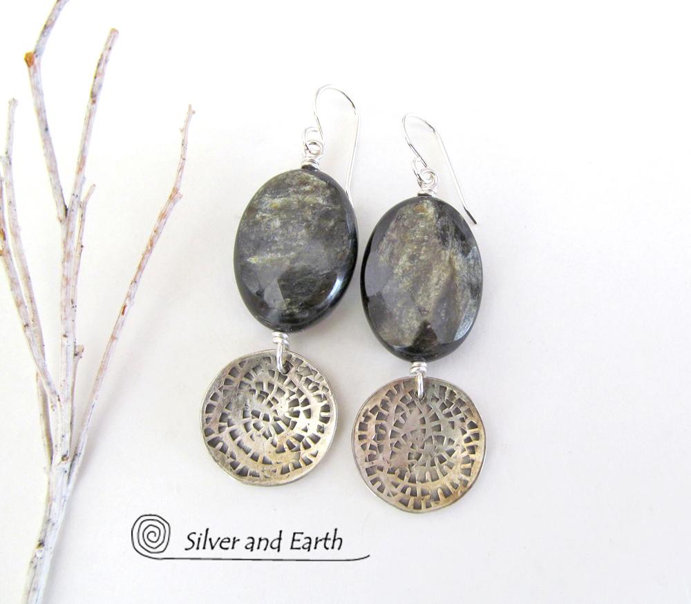 Sterling Silver Earrings with Mica Stones - Faceted Gemstone Jewelry