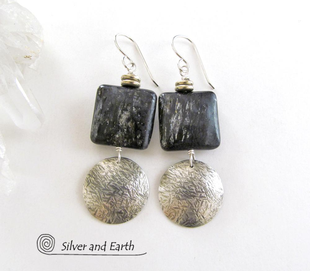 Sterling Silver Earrings with Natural Mica Gemstones - Classic Modern Jewelry