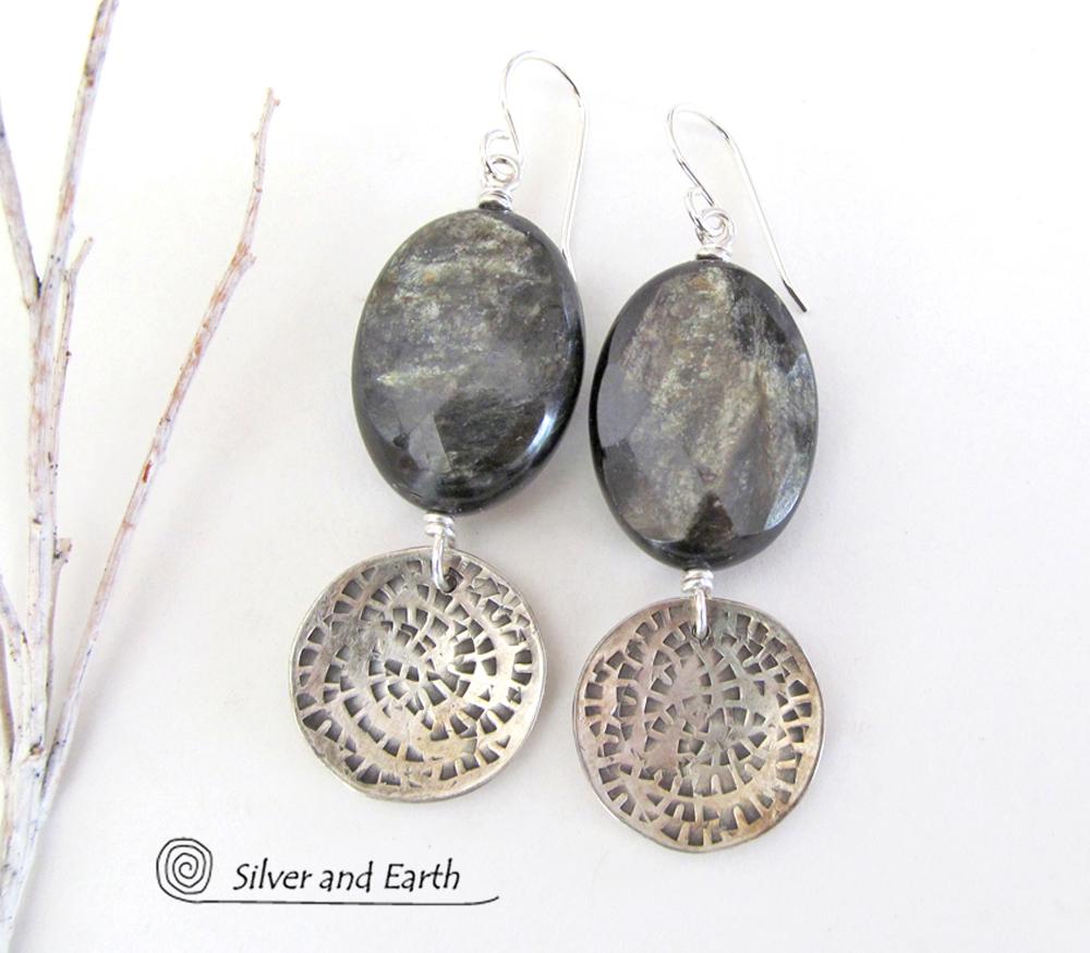 Sterling Silver Earrings with Mica Stones - Faceted Gemstone Jewelry