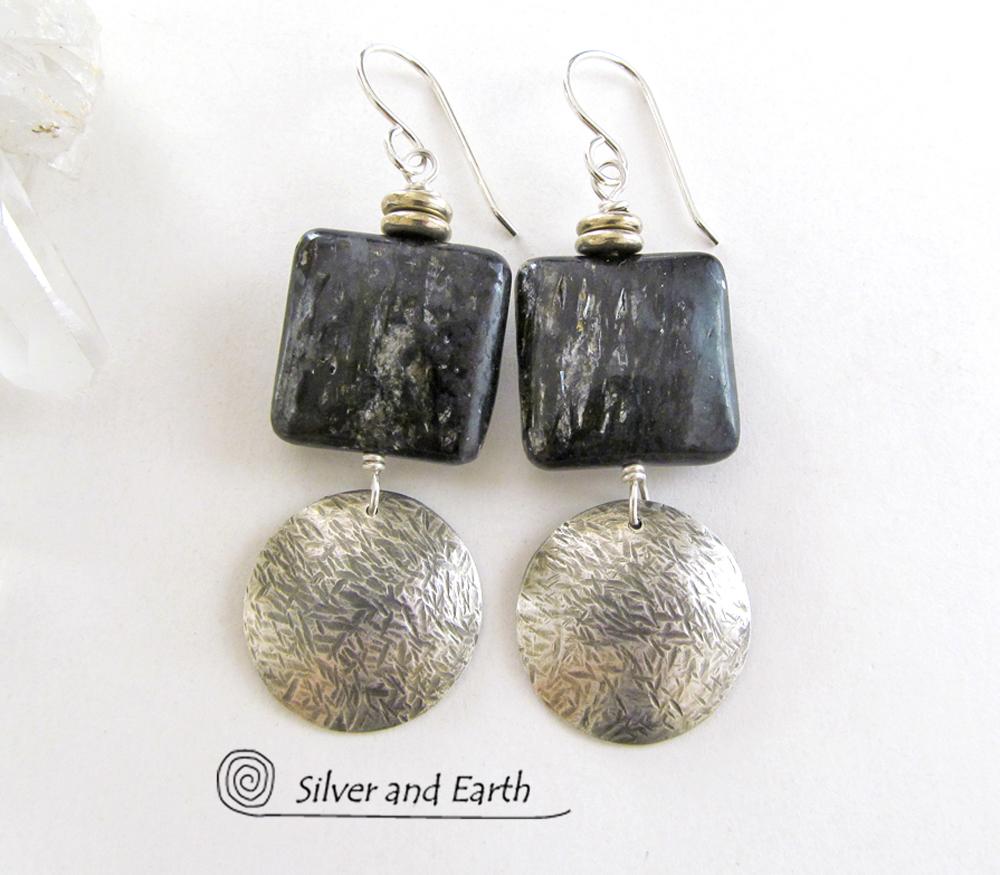 Sterling Silver Earrings with Natural Mica Gemstones - Classic Modern Jewelry