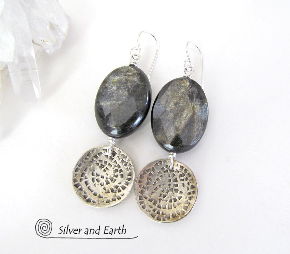 Sterling Silver Earrings with Mica Stones - Faceted Gemstone Jewelry
