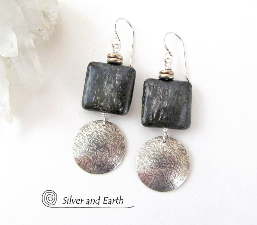 Sterling Silver Earrings with Natural Mica Gemstones - Classic Modern Jewelry