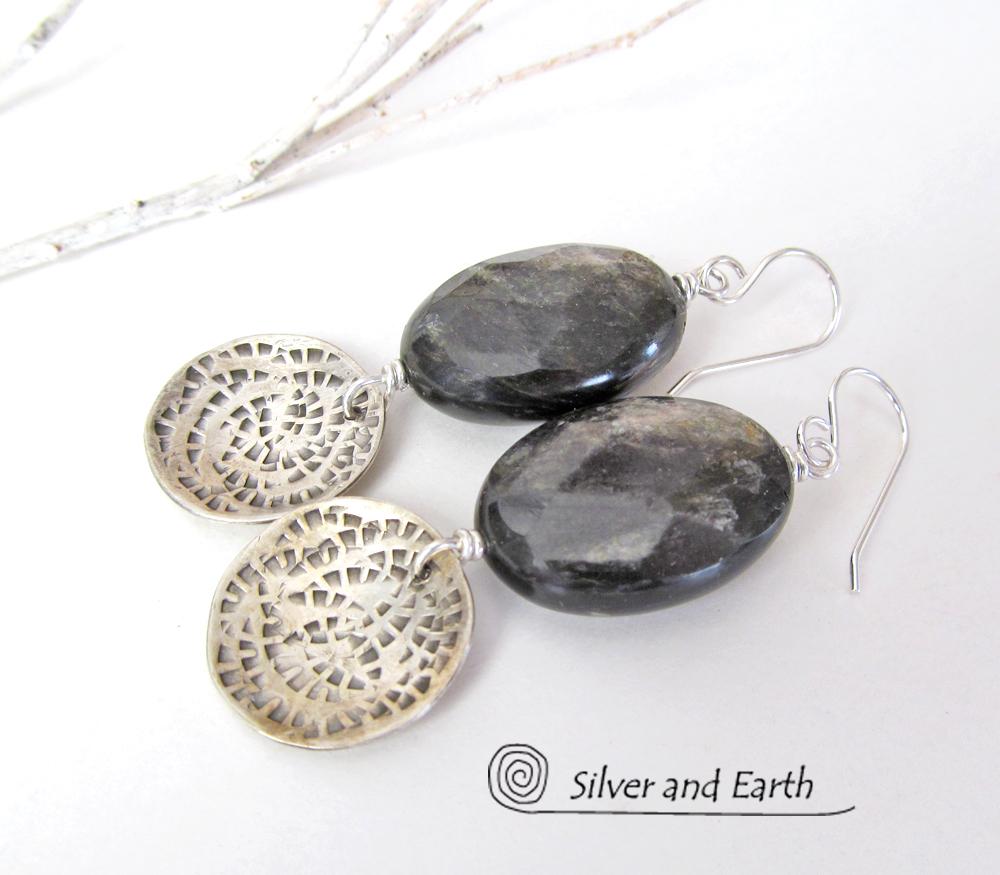 Sterling Silver Earrings with Mica Stones - Faceted Gemstone Jewelry