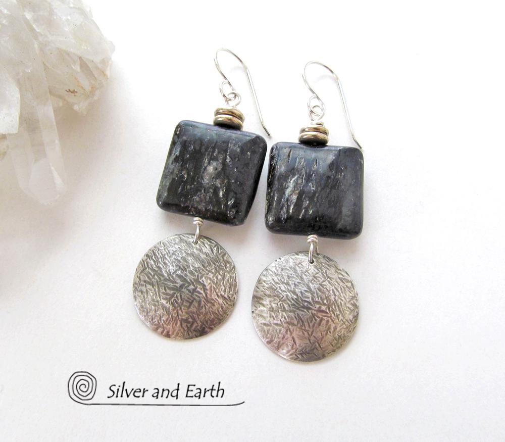 Sterling Silver Earrings with Natural Mica Gemstones - Classic Modern Jewelry