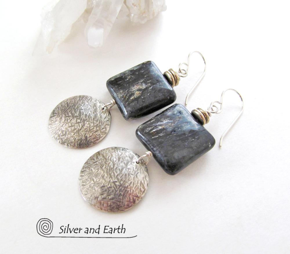 Sterling Silver Earrings with Natural Mica Gemstones - Classic Modern Jewelry