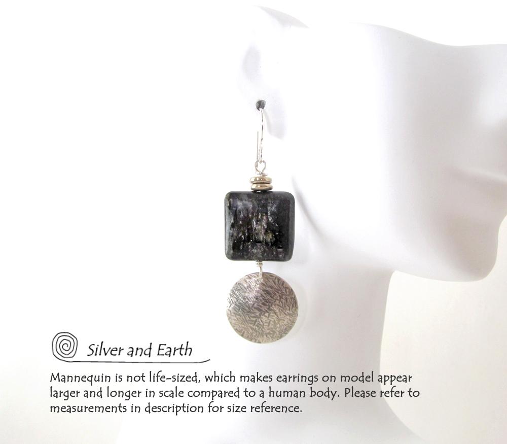 Sterling Silver Earrings with Natural Mica Gemstones - Classic Modern Jewelry