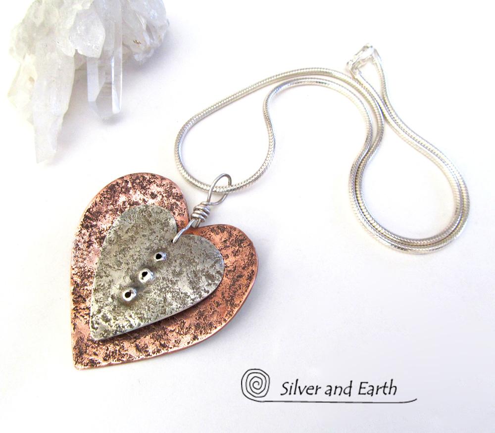 Nesting Heart Necklace with Sterling Silver & Copper - Unique Romantic Jewelry