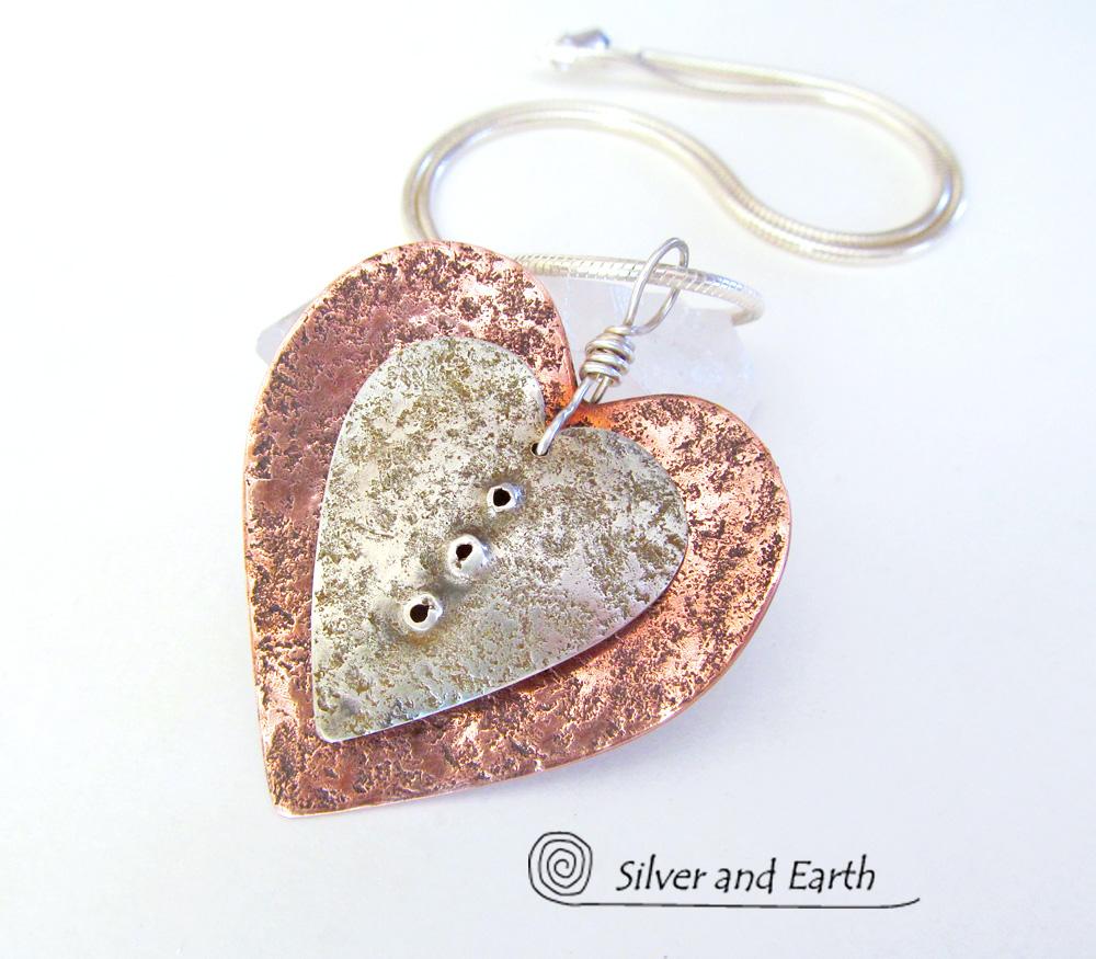 Nesting Heart Necklace with Sterling Silver & Copper - Unique Romantic Jewelry