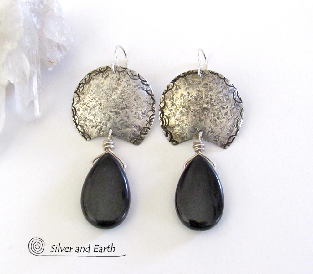 Sterling Silver Earrings with Black Onyx Gemstones - Urban Modern Jewelry