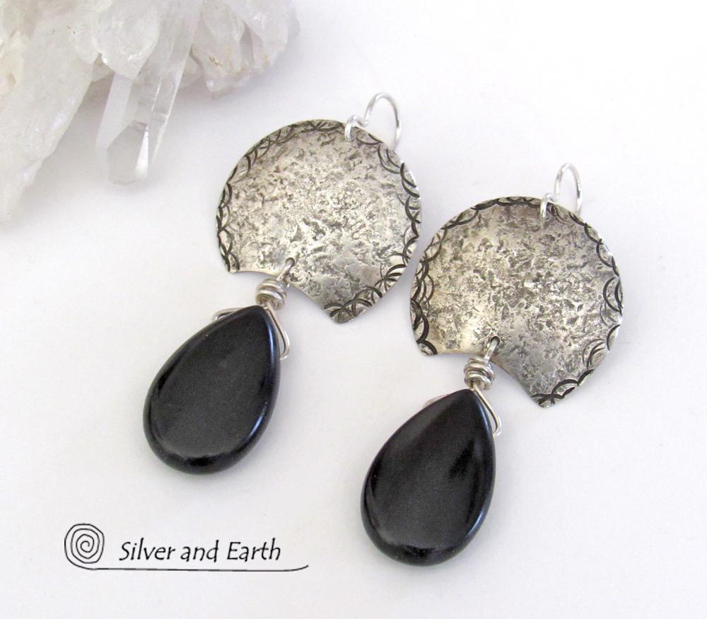 Sterling Silver Earrings with Black Onyx Gemstones - Urban Modern Jewelry