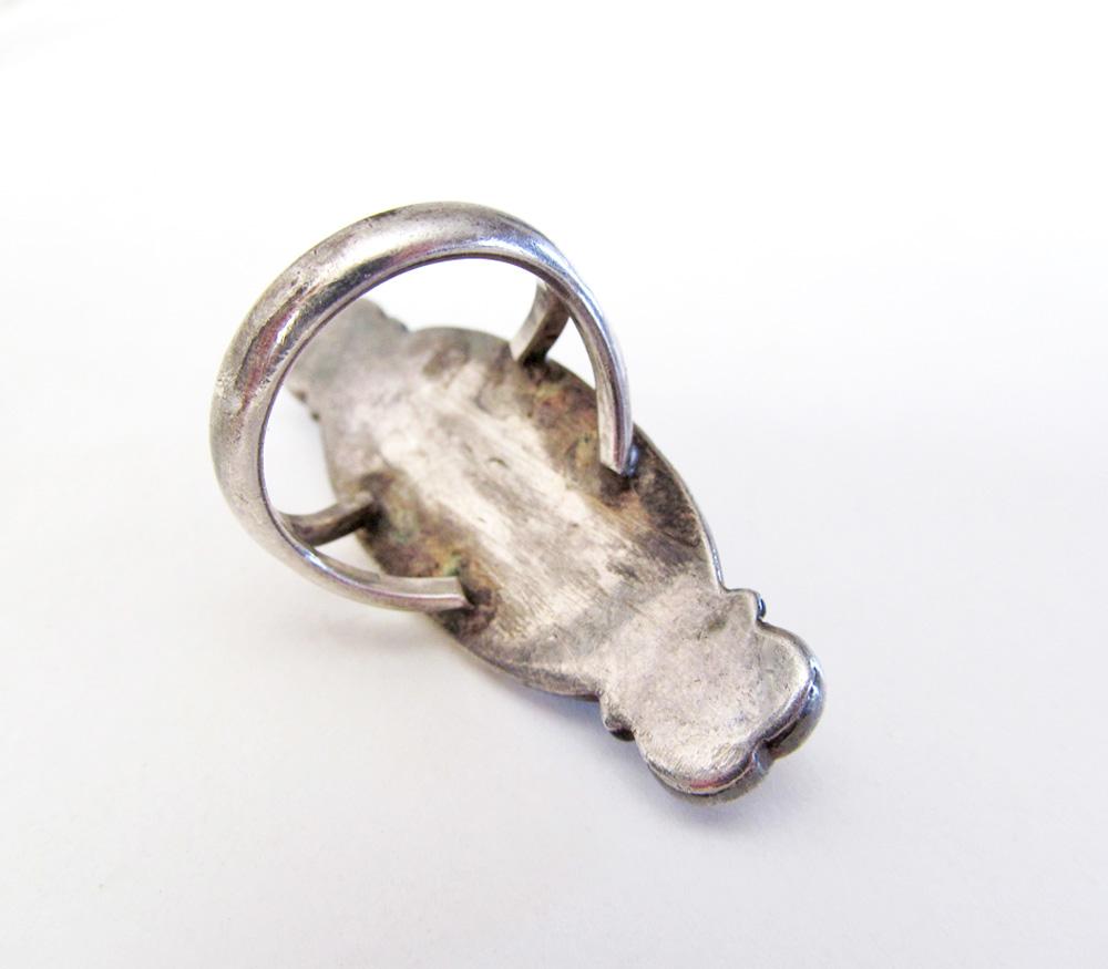 Mother of Pearl and Coral Sterling Silver Ring - Vintage Southwestern Jewelry