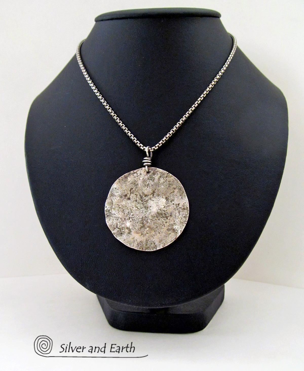 Hammered Sterling Silver Moon Necklace - Handmade Celestial Jewelry