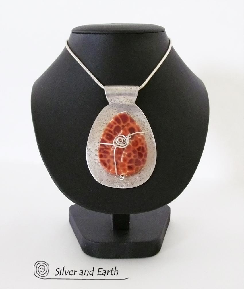 Sterling Silver Necklace with Faceted Orange Gemstone - One of a Kind Jewelry
