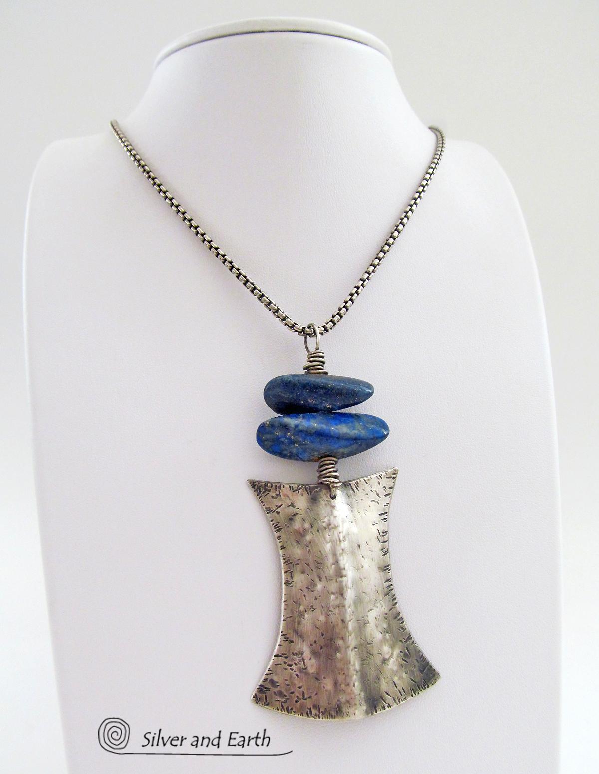 Lapis Lazuli Sterling Silver Necklace - Ethnic Tribal Inspired Jewelry