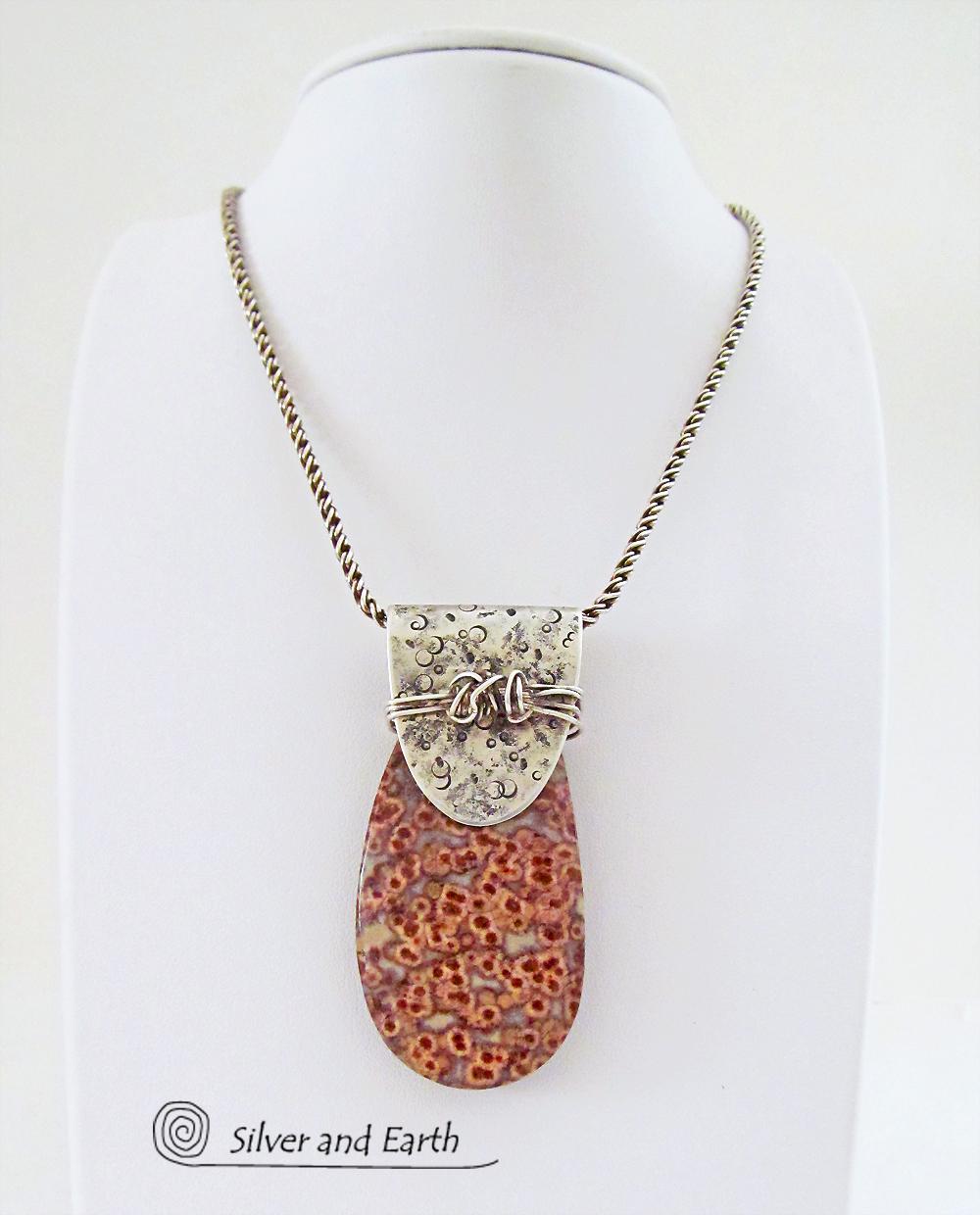 Birdseye Rhyolite Sterling Silver Necklace - Unique Natural Stone Jewelry