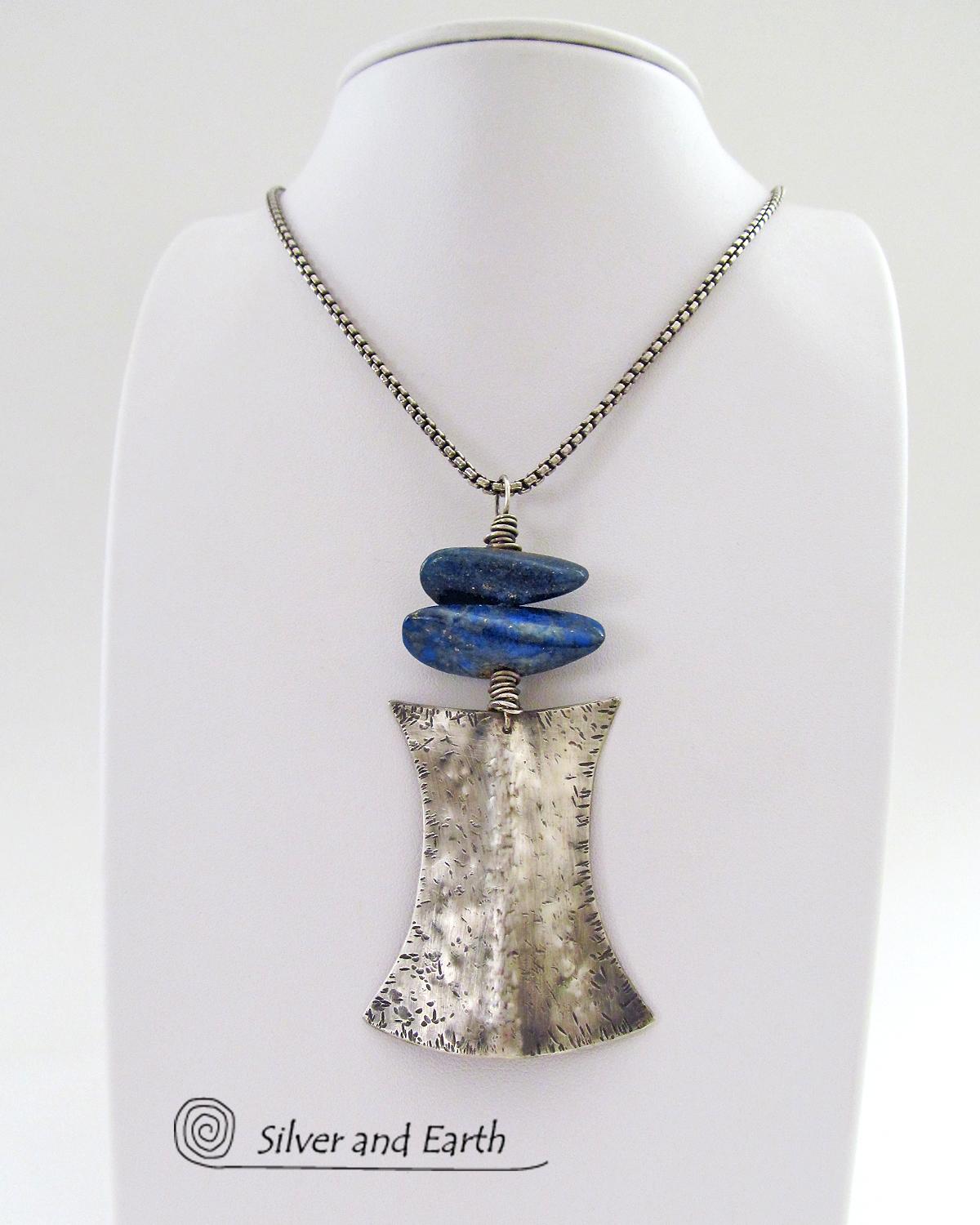 Lapis Lazuli Sterling Silver Necklace - Ethnic Tribal Inspired Jewelry