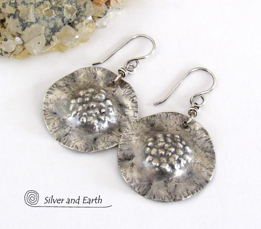 Modern Edgy Sterling Silver Earrings with Hammered Organic Texture