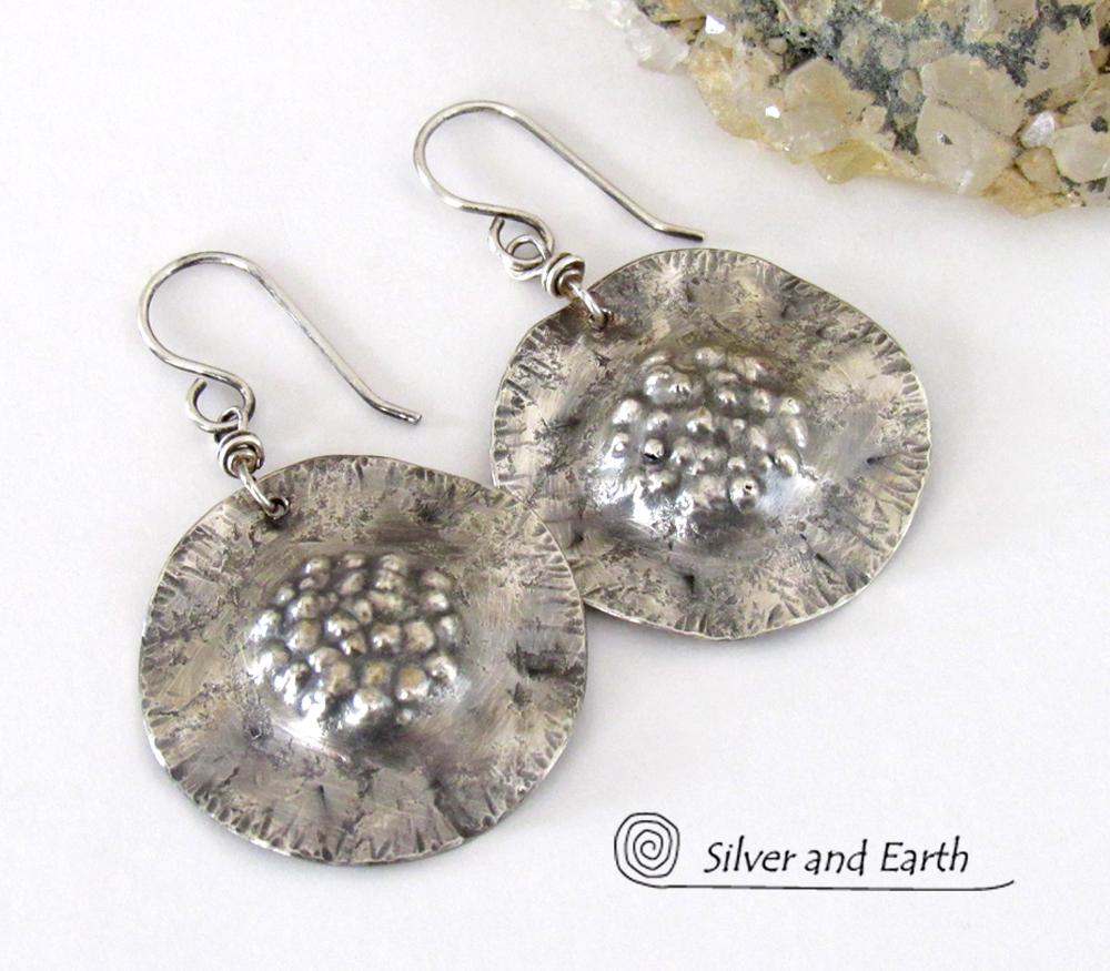 Modern Edgy Sterling Silver Earrings with Hammered Organic Texture