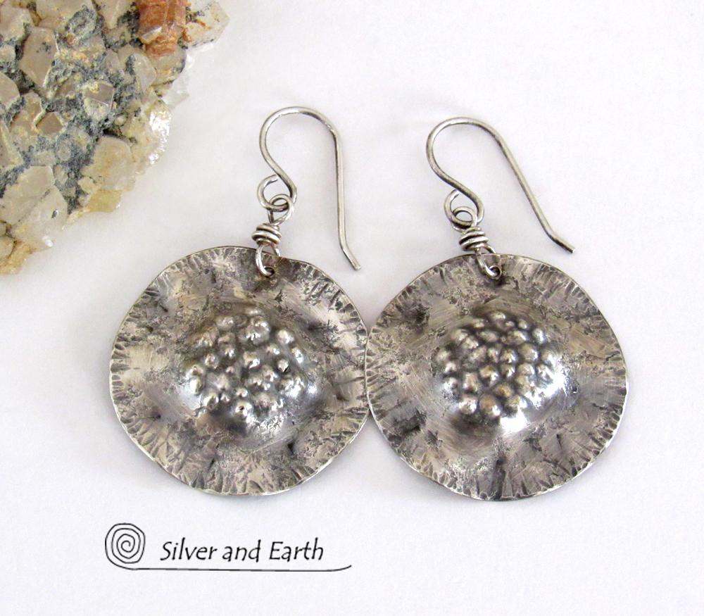 Modern Edgy Sterling Silver Earrings with Hammered Organic Texture