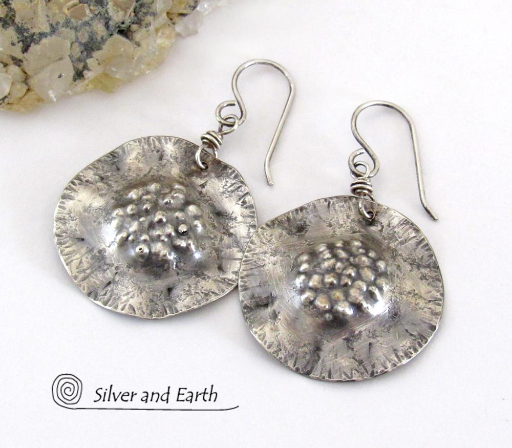 Modern Edgy Sterling Silver Earrings with Hammered Organic Texture